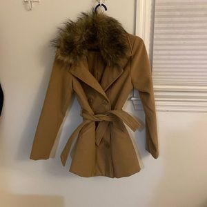 Forever 21 small camel coat with removable fur collar